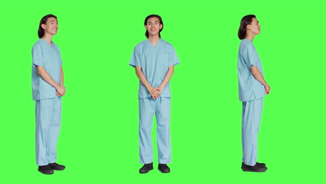 Junger-Krankenschwesterspezialist-Posiert-Vor-Der-Kamera